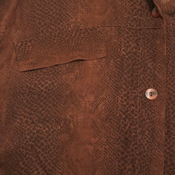 CM Shapes Brown Long Sleeve Printed Button Up Womens Shirt Top 1X 90s Y2K - Picture 6 of 8